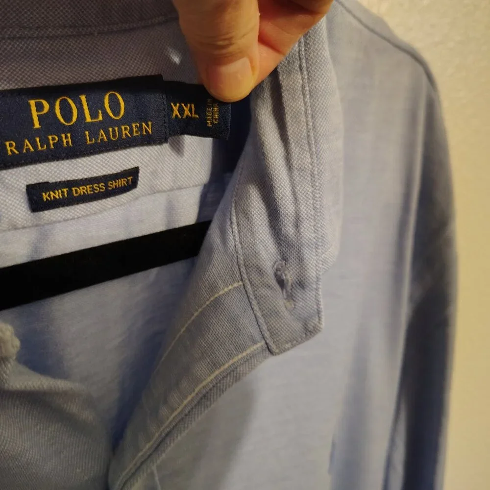 Polo Ralph Lauren Men's Knit Dress Shirt Size XXL Blue Cotton Long Sleeve Button